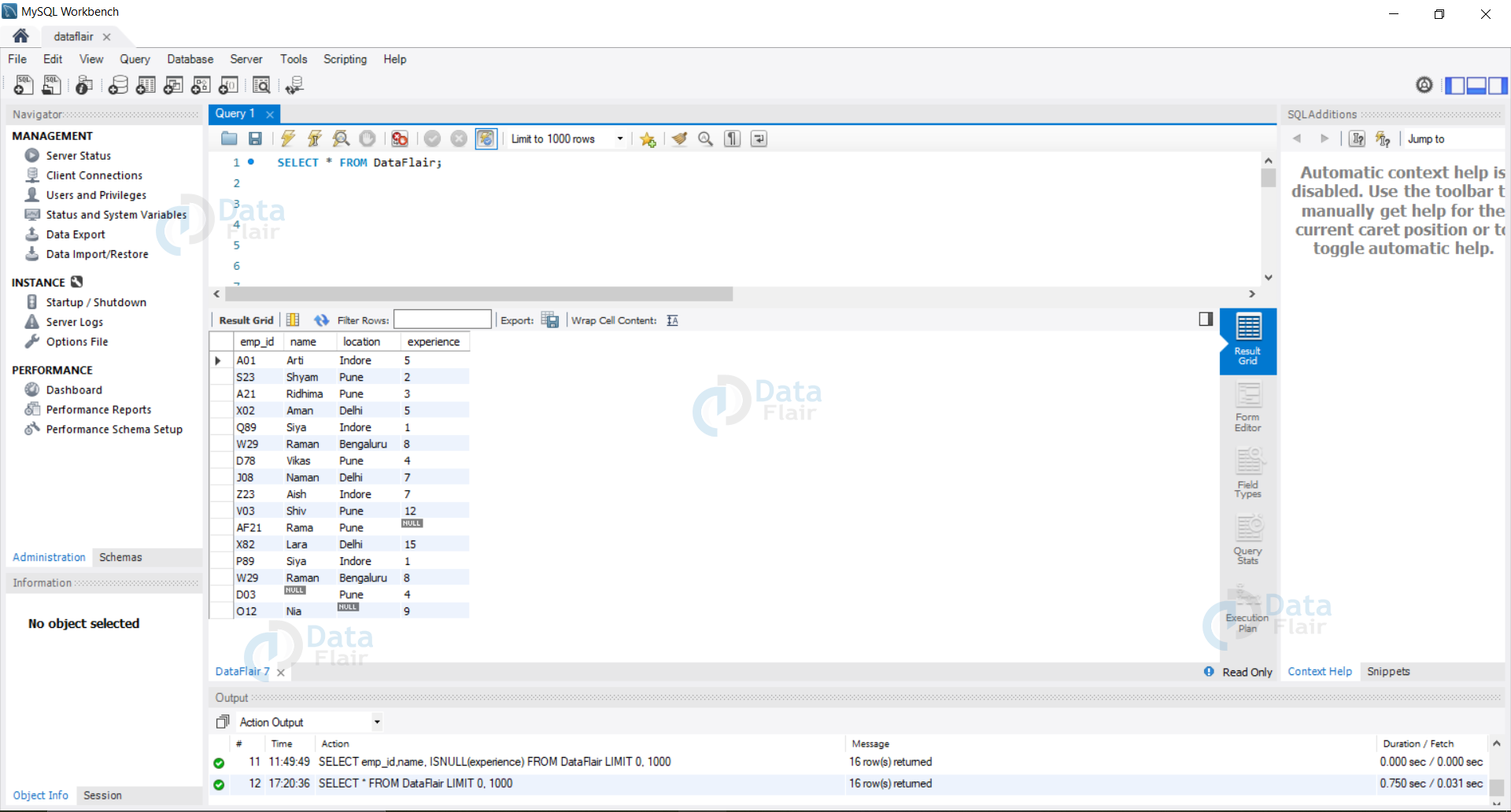 SQL demo database DataFlair
