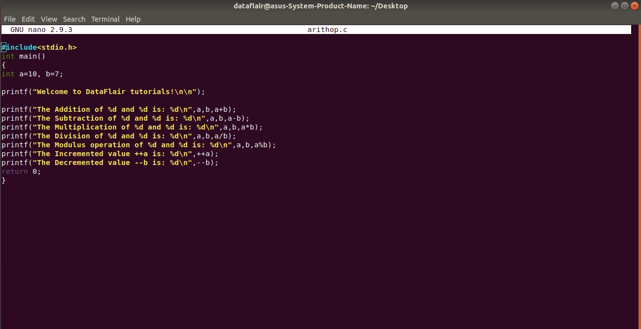 Example of Arithmetic Operators in C