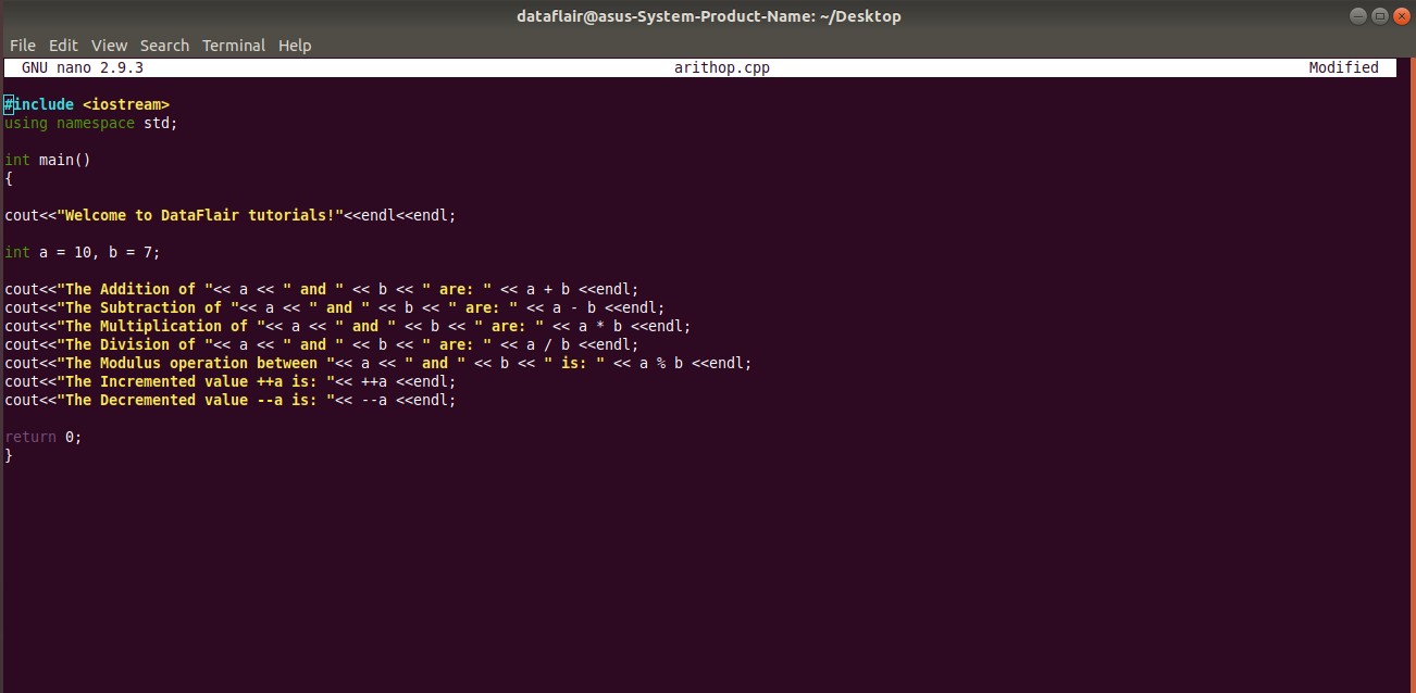 Example of Arithmetic Operators in Cpp