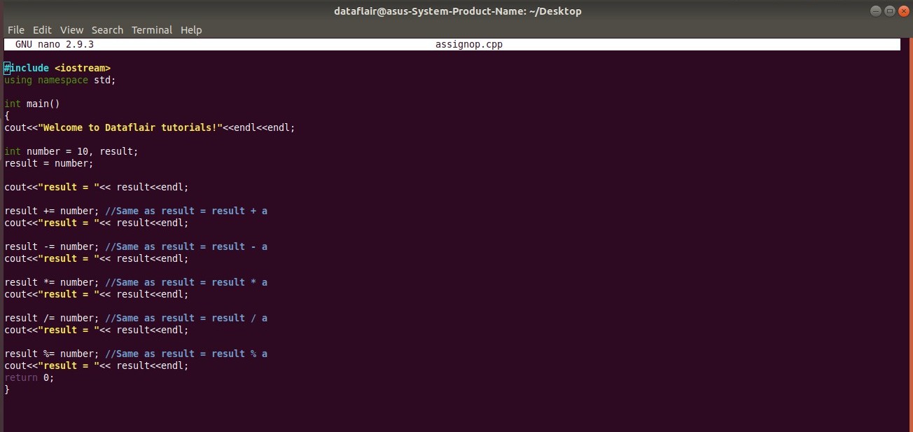Example of Assignment Operators in C++
