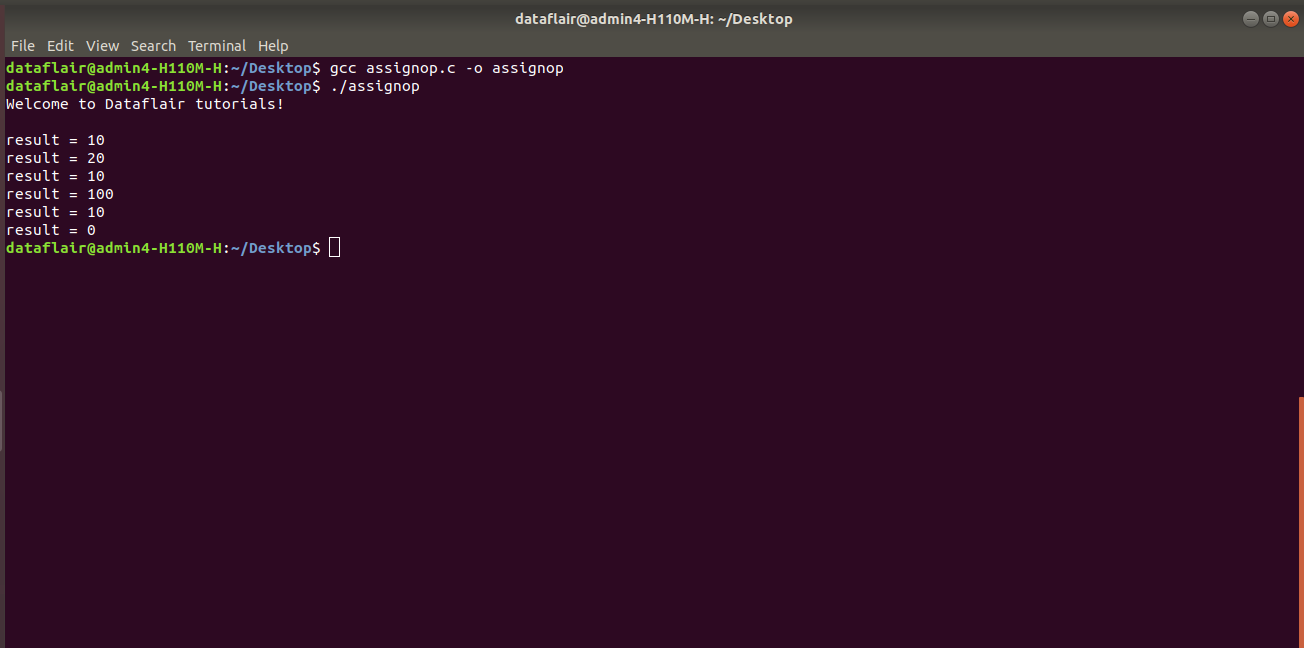 Output of Assignment Operators in C