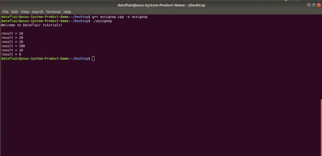 Output of Assignment Operators in Cpp