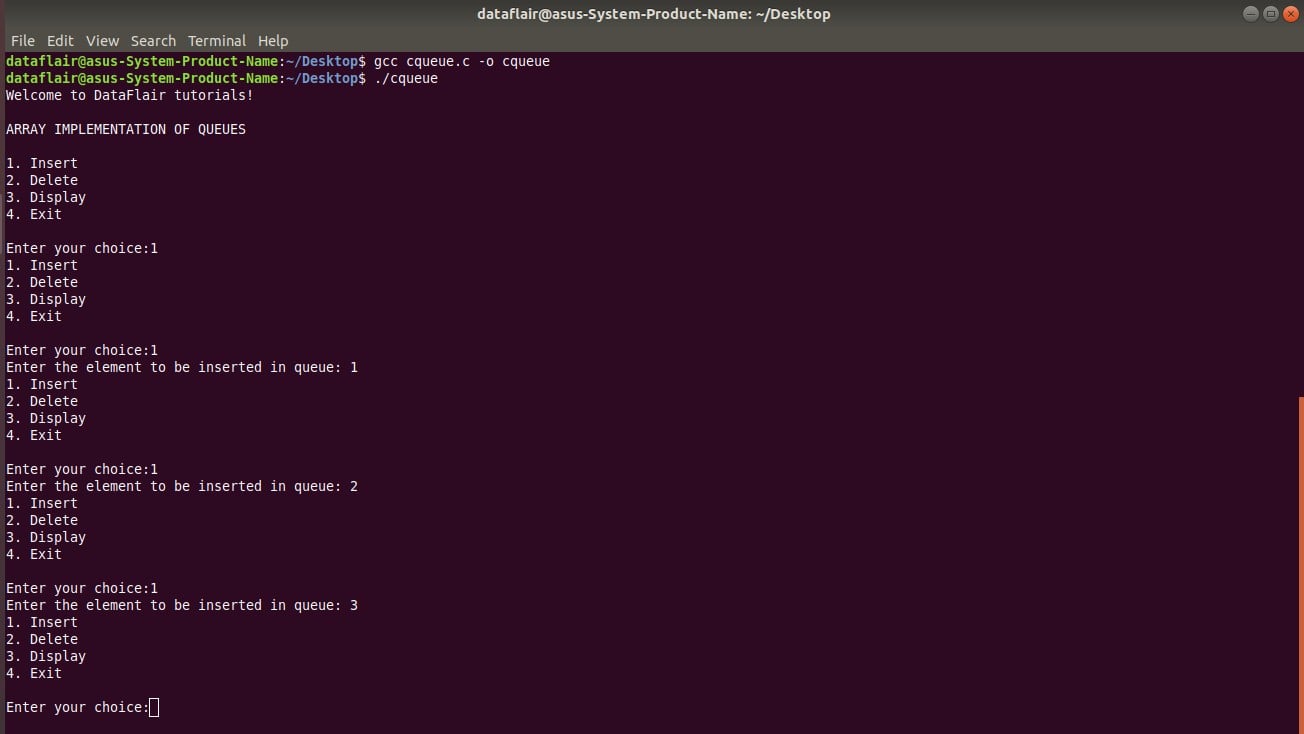 implementation of a circular queue in C with Output