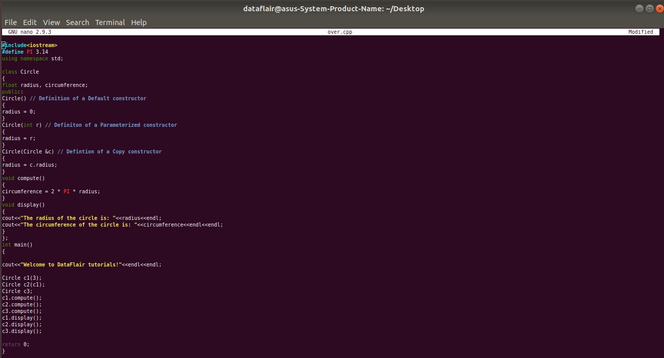 Example of Overloaded Constructor in C++