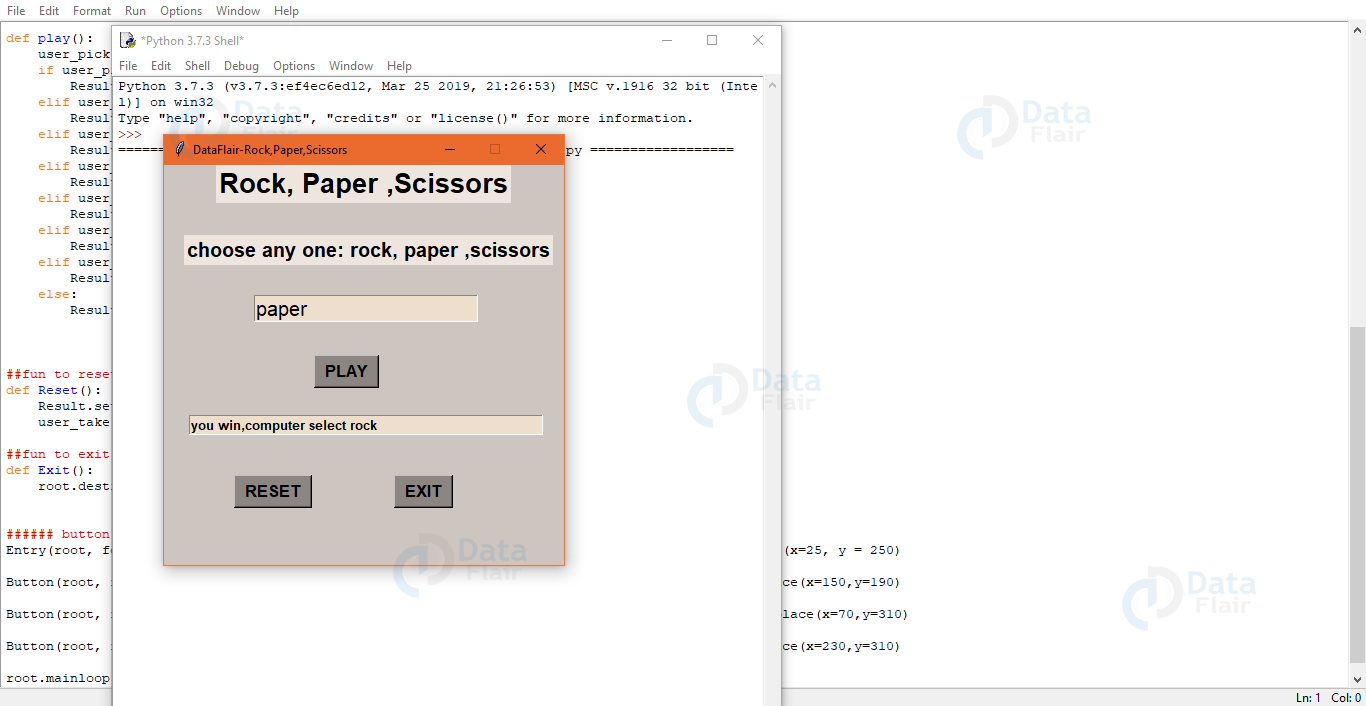 rock paper scissors program output