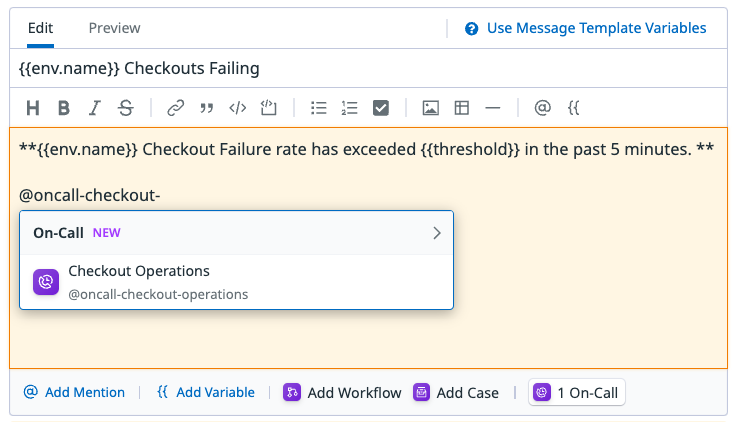 オンコールチームに言及する通知。