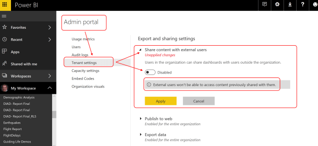 PBI Admin Portal - Disable Sharing