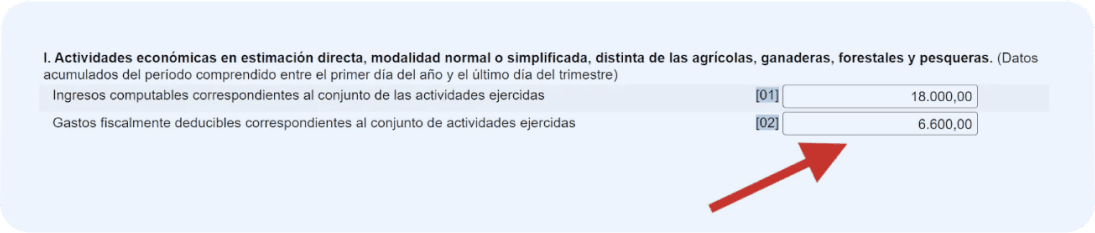 Cómo rellenar el modelo 130, casilla 02: gastos acumulados.