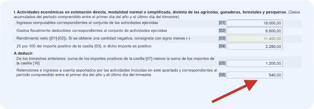 Cómo rellenar el modelo 130, casilla 5: importe de pagos fraccionados de los trimestrales anteriores