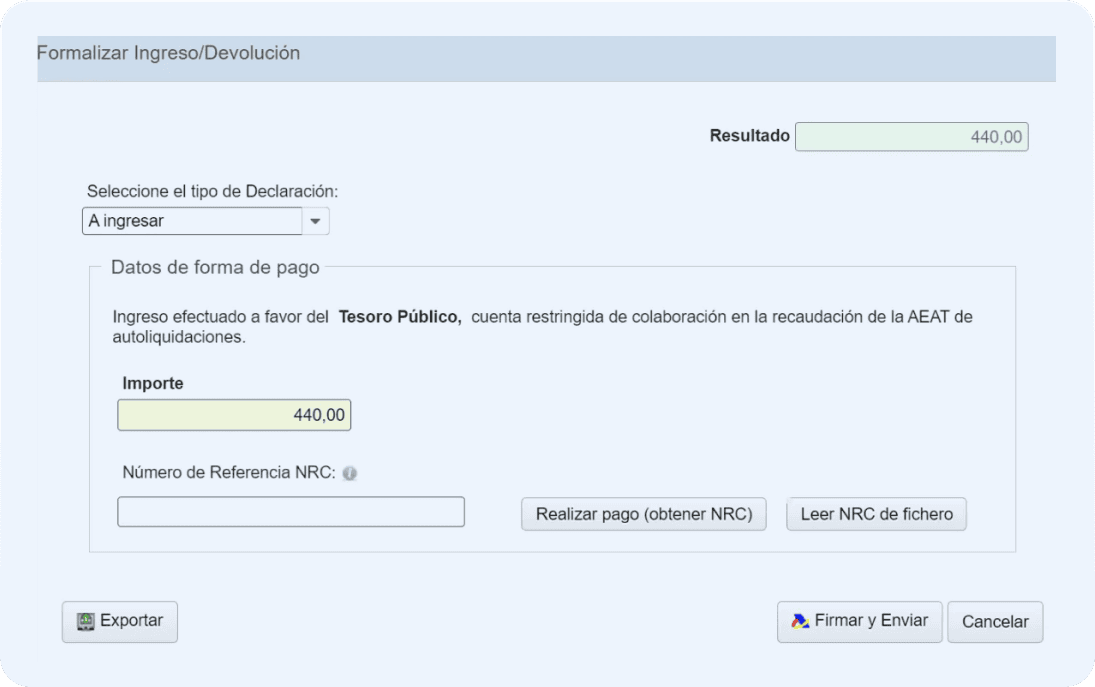 Cómo rellenar el modelo 130: opciones de pago