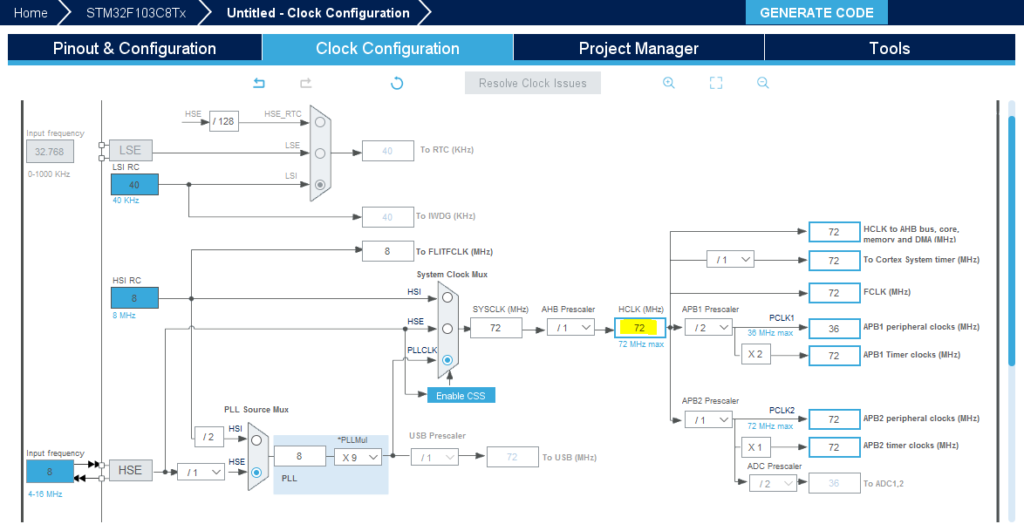 STM32 Clock Tree Configuration CubeMX