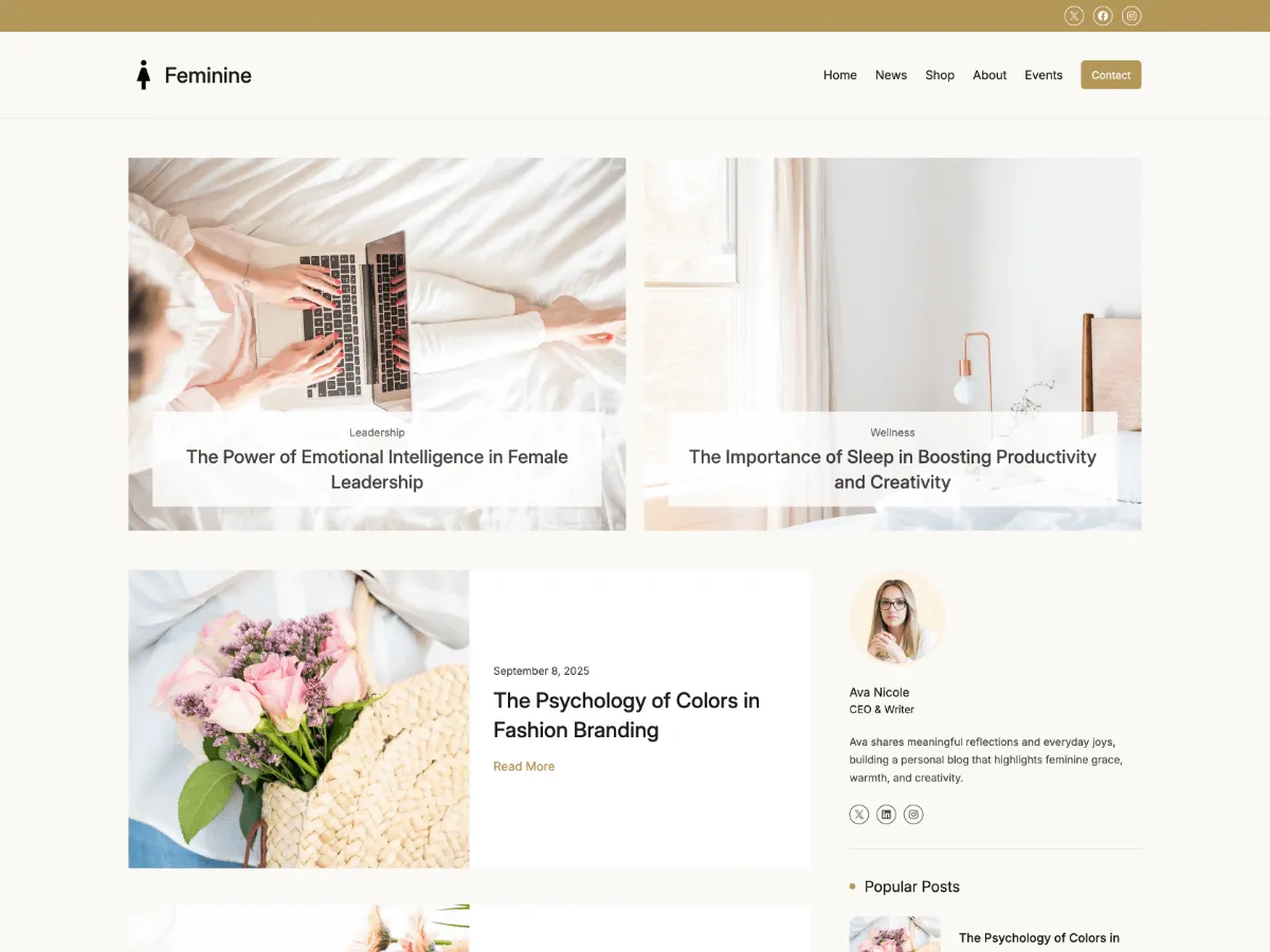 Feminine Blog FSE – Free Women Entrepreneurs WordPress Theme