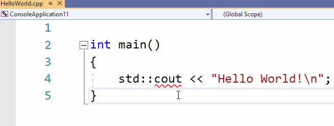 When you use a type or function defined in a different header, and that header was not #included in the file, Visual Studio squiggles the symbol in red. Now, when you hover over the squiggle, you will be shown an option to automatially add the missing #include.