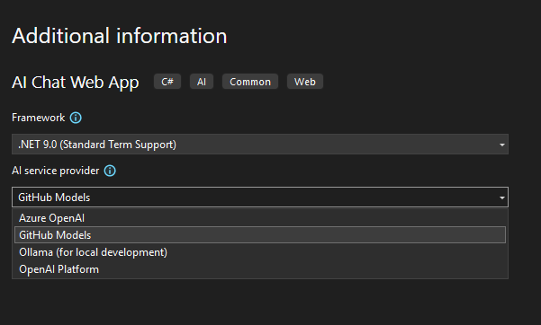 Image visual studio template options