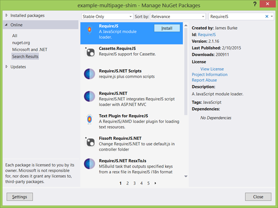 RequireJS in NuGet Package Manager Dialog RequireJS in NuGet Package Manager Dialog