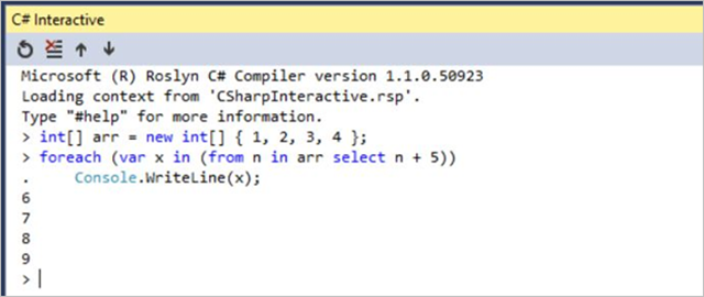 Visual Studio C# Interactive Window Visual Studio C# Interactive Window