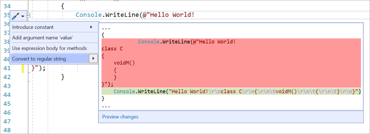 Visual Studio 2019 version 16.6 Preview 2 convert to regular string