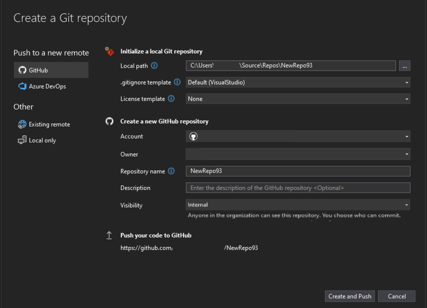 Creating a new git rep with local path