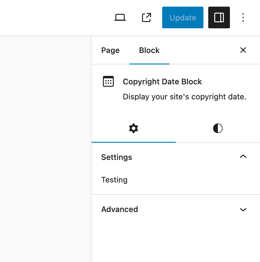 設定サイドバーに表示されたカスタムパネル