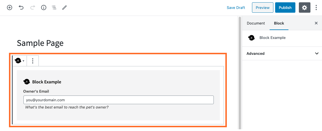 Screenshot of Email field in the editor