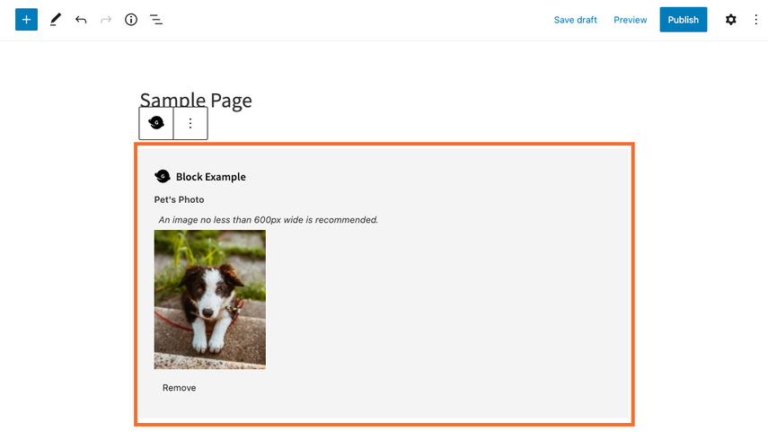 Screenshot of image upload in the editor