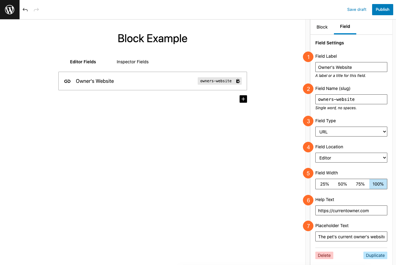 Screenshot of URL field settings
