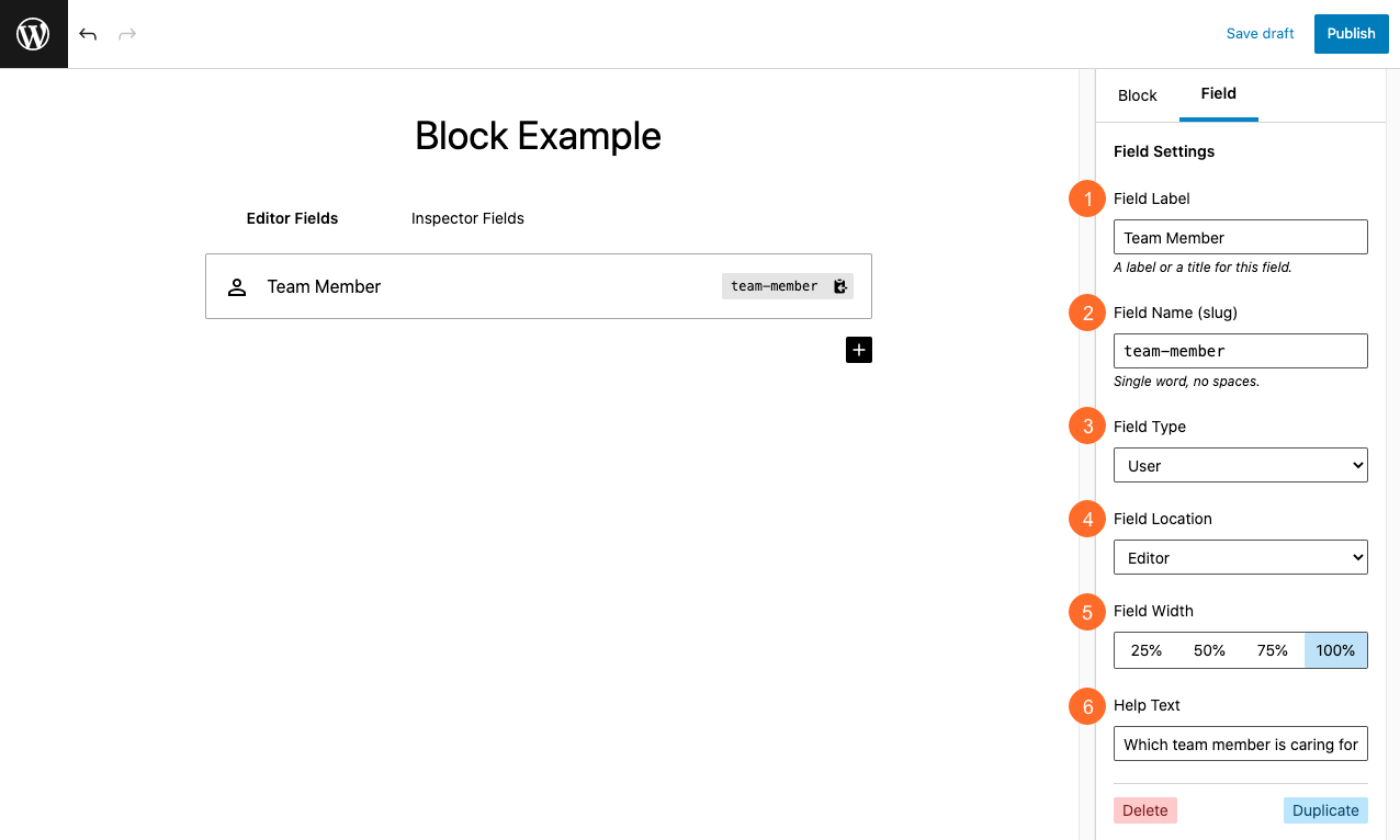 Screenshot of User field settings