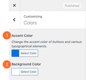 Screenshot of Color panel in the WordPress Customizer