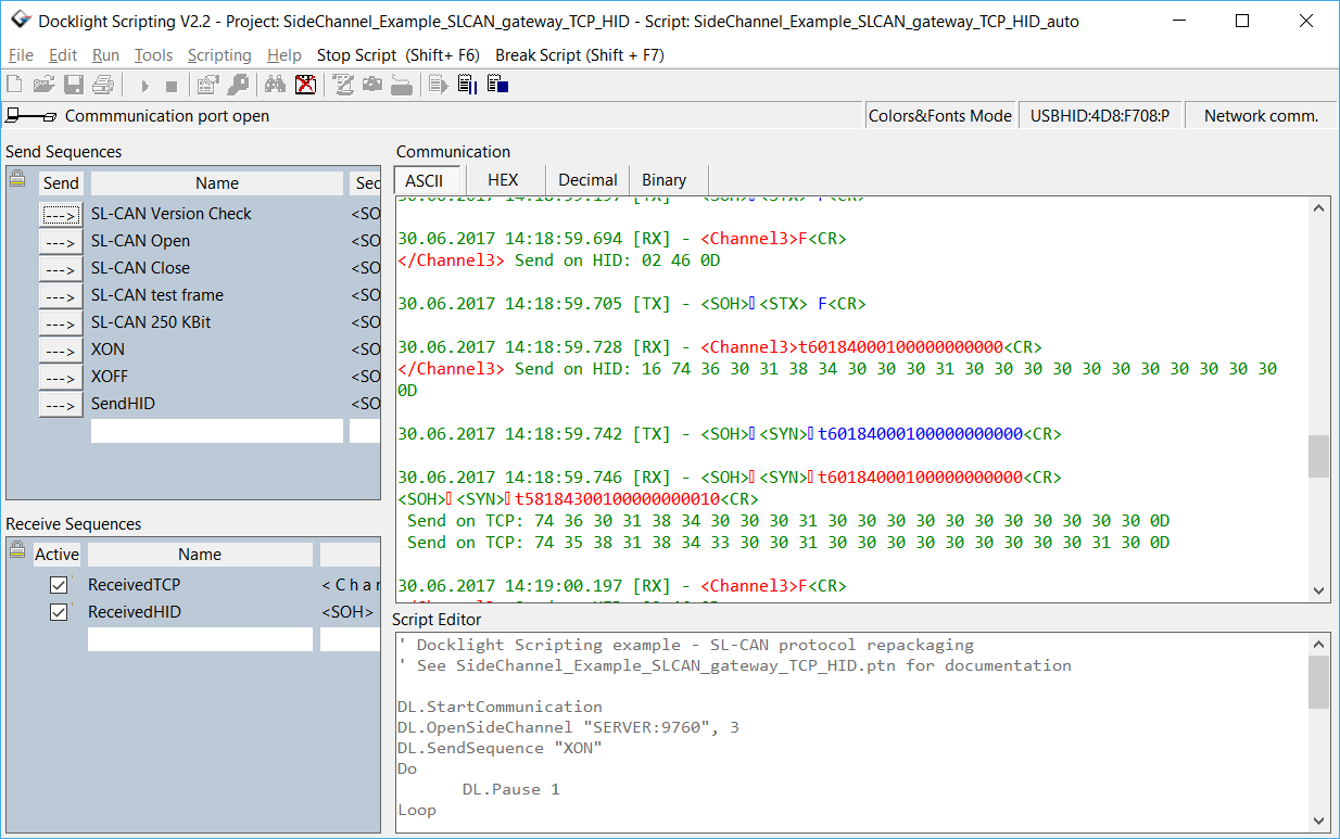 Docklight Scripting Screenshot - USB HID device testing