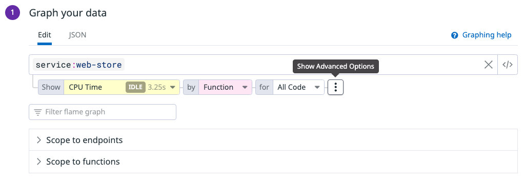 Graph your data section in the profiling flame graph widget configuration