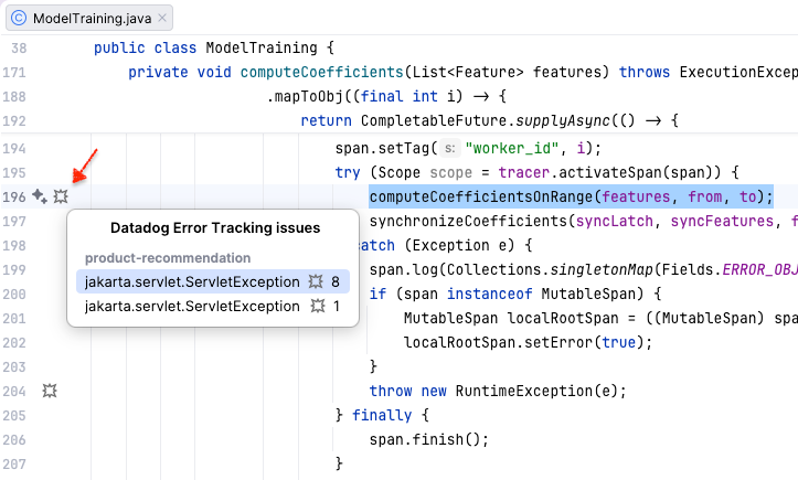 Error Tracking in the source editor