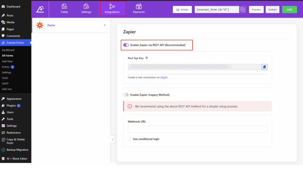 Enable Zapier on Your Form