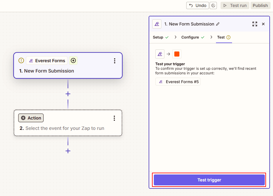 Test Trigger in Zapier
