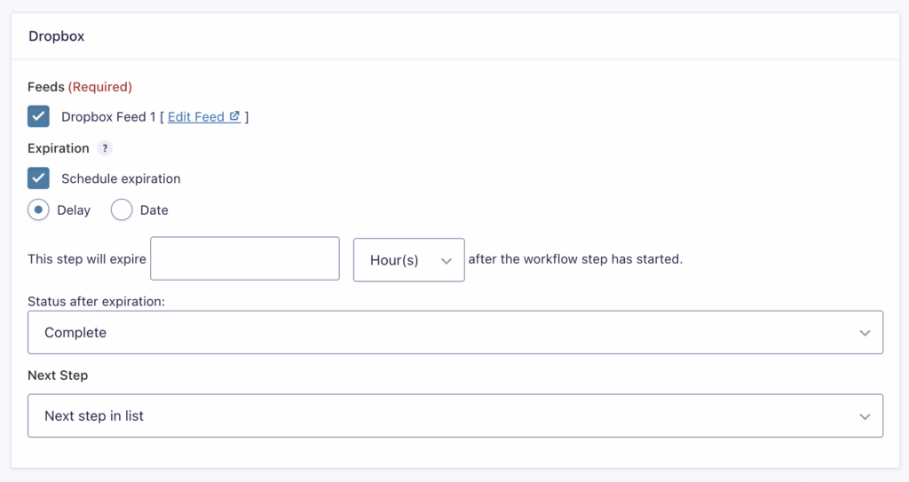 Image showing Dropbox Step settings