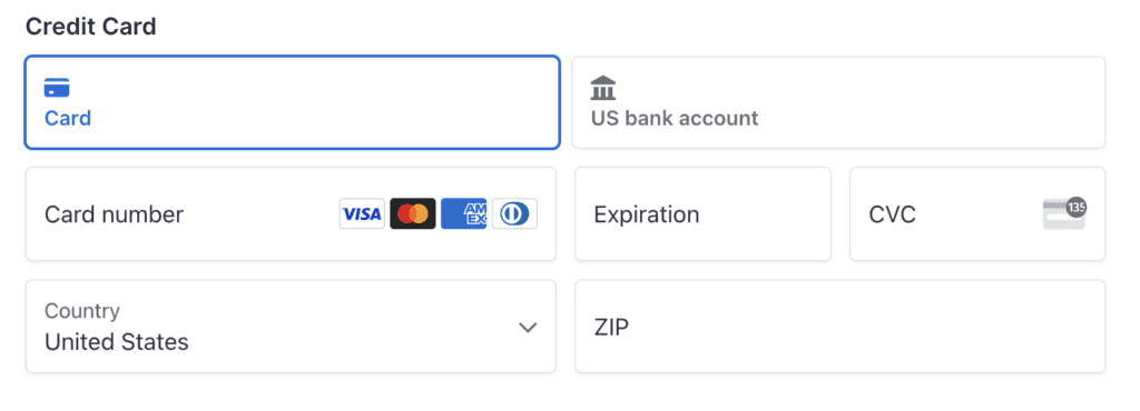 An example of the Stripe field as displayed in the Form Editor.