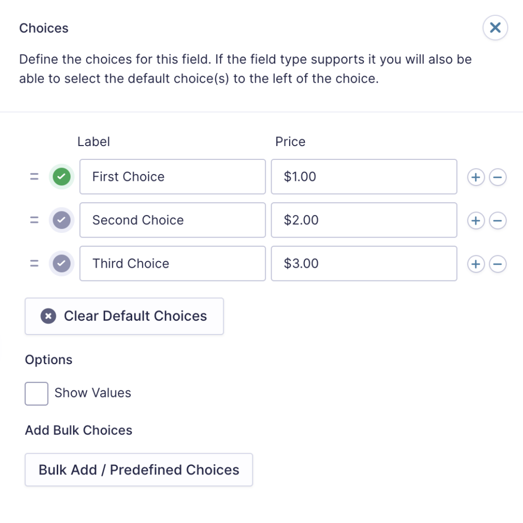 Image showing choice for the Shipping field with a default choice selected