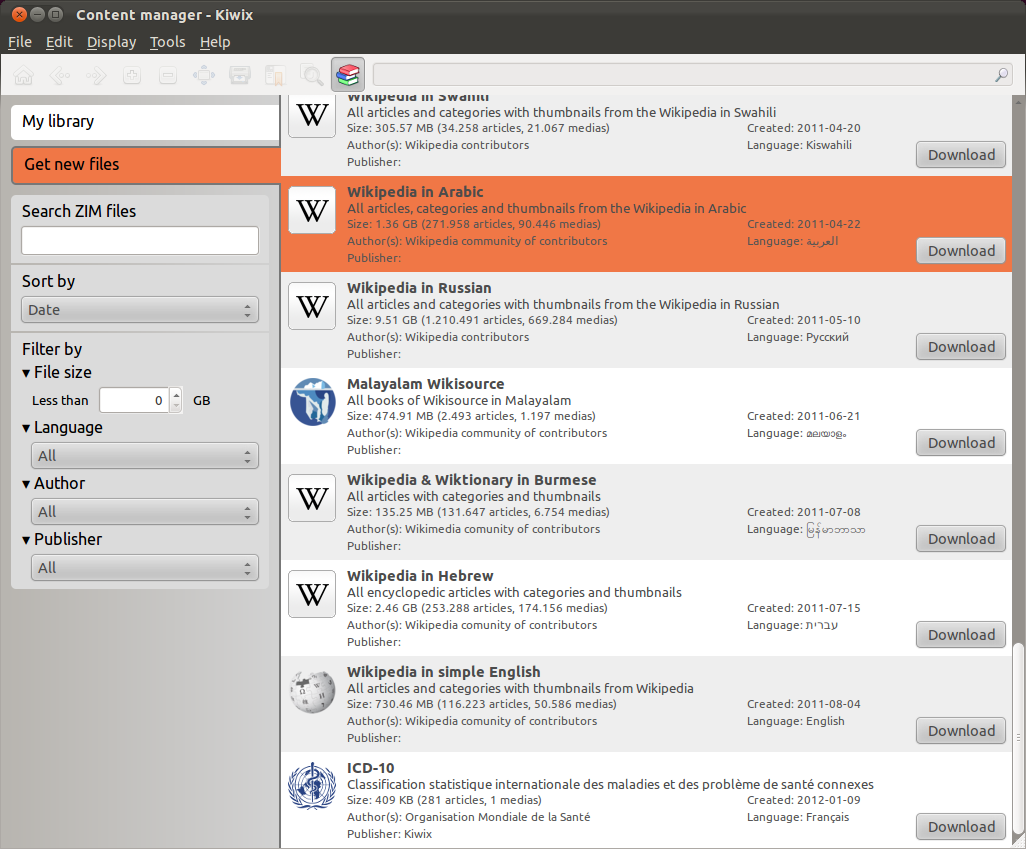 Kiwix content manager