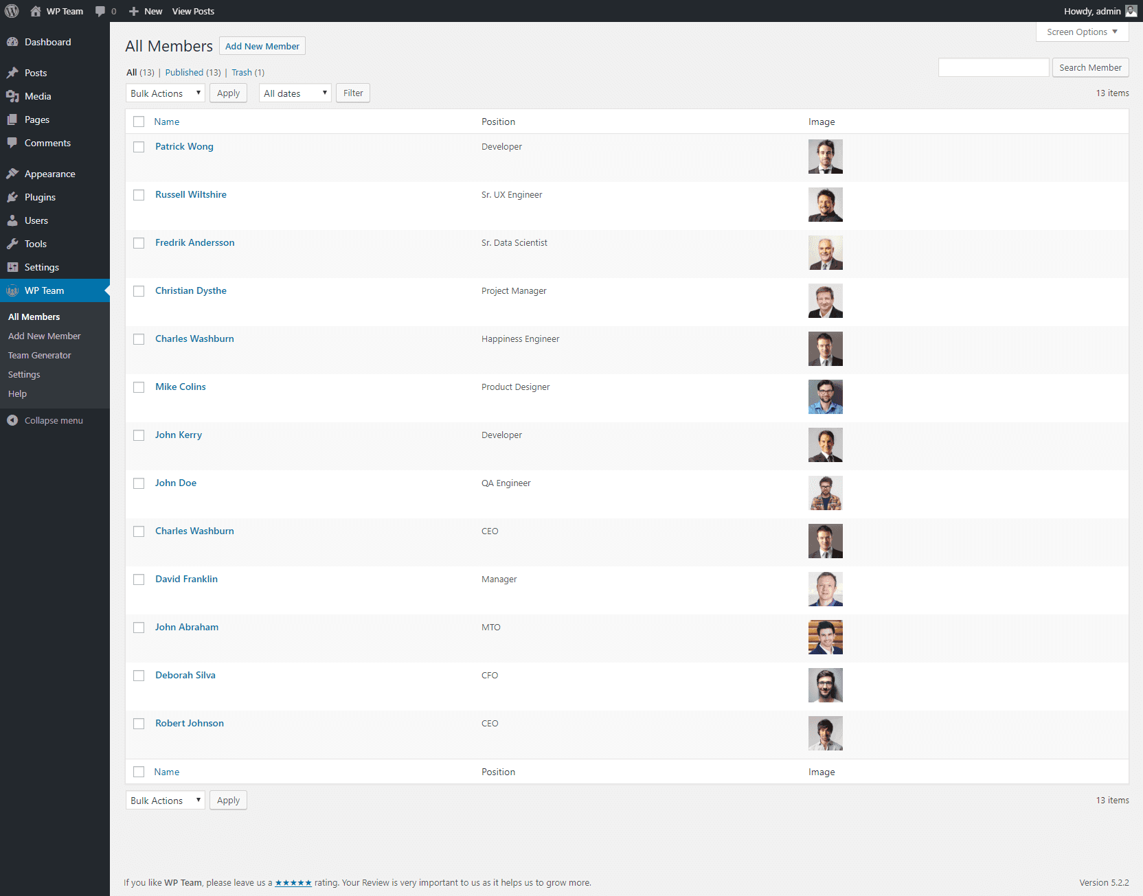 All Members (Admin view)