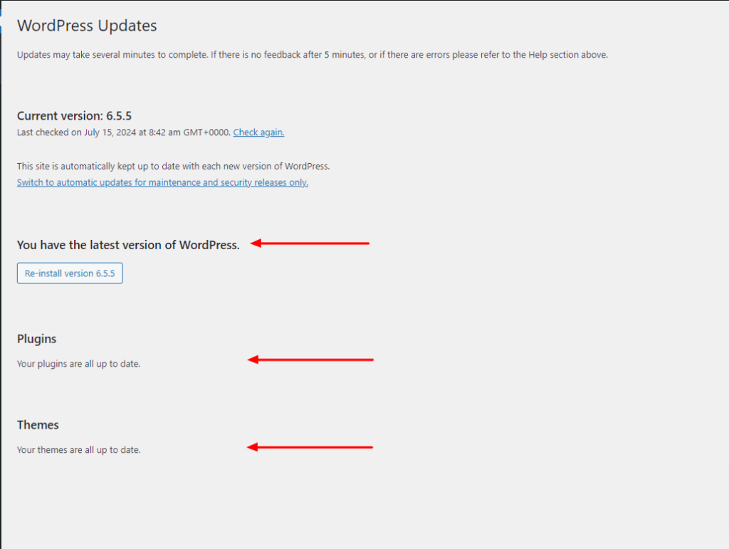 Updates WordPress, Themes, and Plugins.