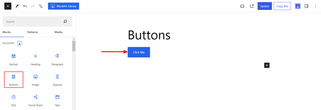 Adding Buttons Block