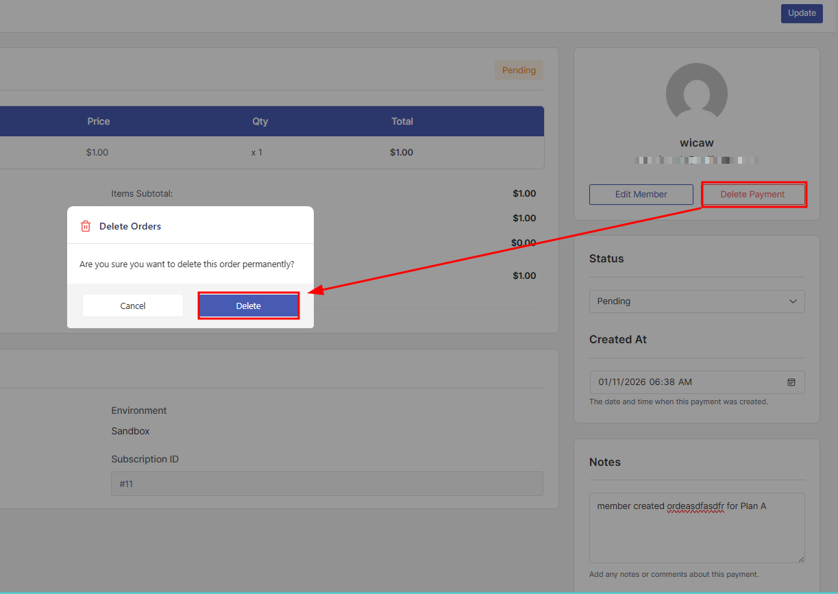 Changing payment status