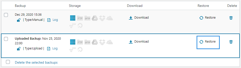 WPvivid Backup Plugin Restore Uploaded Backups