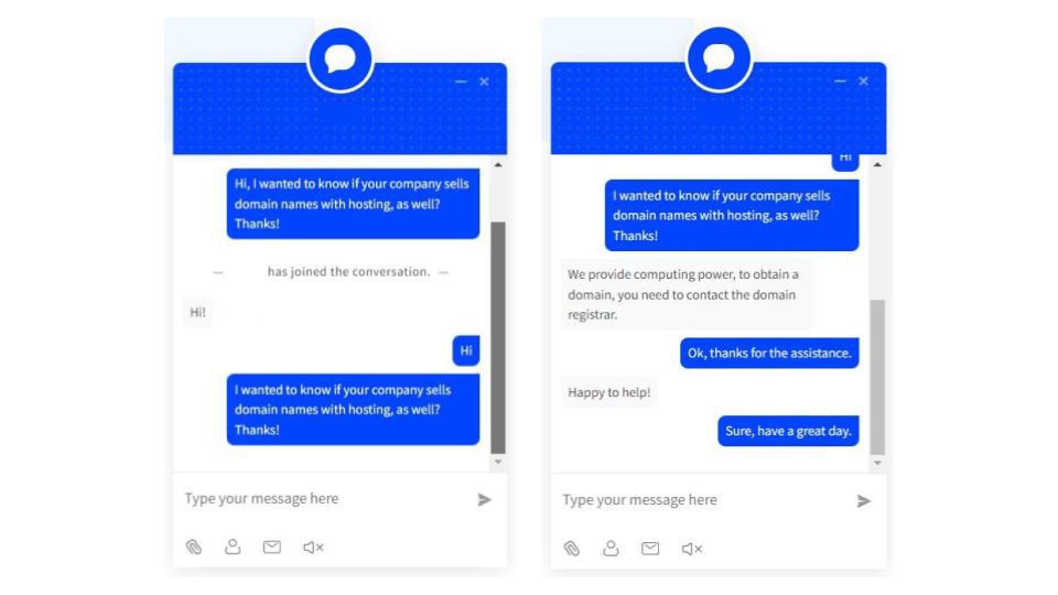 Serverspace support interaction via live chat.