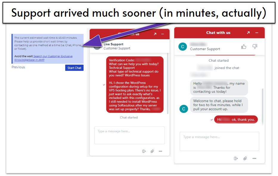 InMotion Hosting live chat interaction