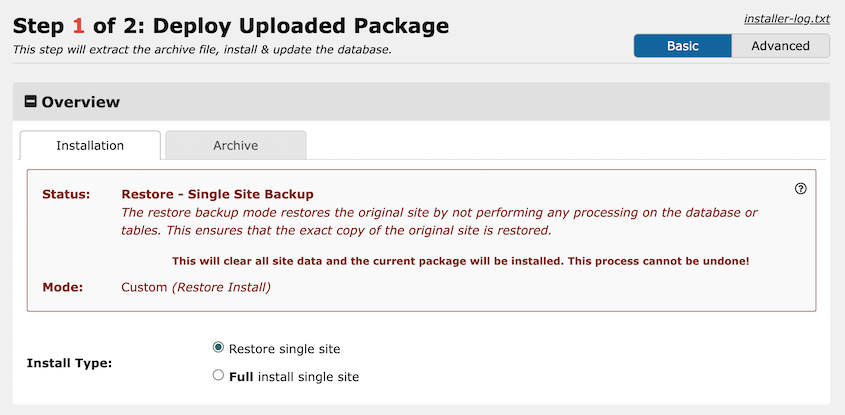 Restore-Cloud-Backup - Duplicator Restaurar a cópia de segurança na nuvem