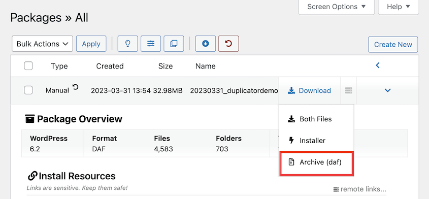 Download-DupArchive - Duplicator Descargar archivo DupArchive