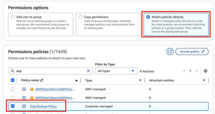 Attach-Security-Policy-to-User - Duplicator Attach security policy to S3 user