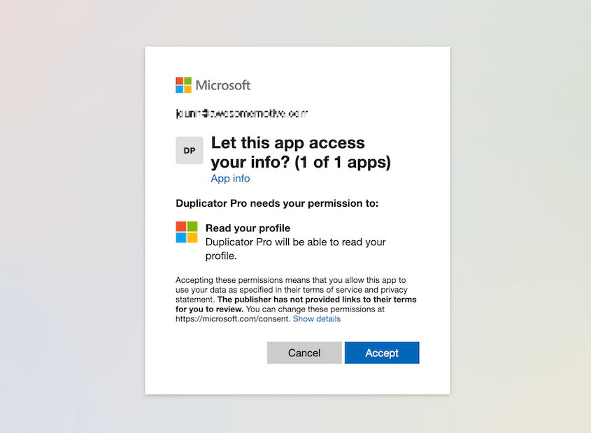 Microsoft OneDrive connection to Duplicator