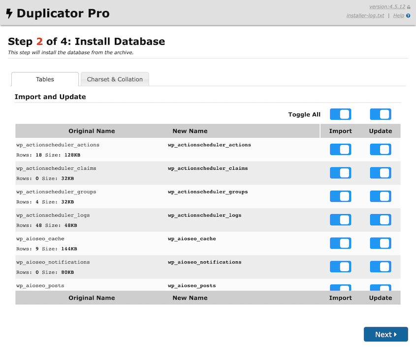 Install-Database - Duplicator Install WordPress database