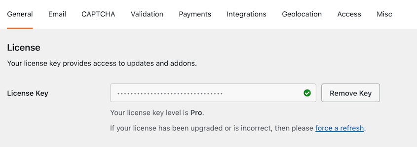 WPForms-License - Duplicator Activer la licence WPForms